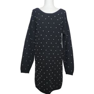 SALE Contempo Casuals Pearl Studded Black Lambswool Angora Sweater Dress MD